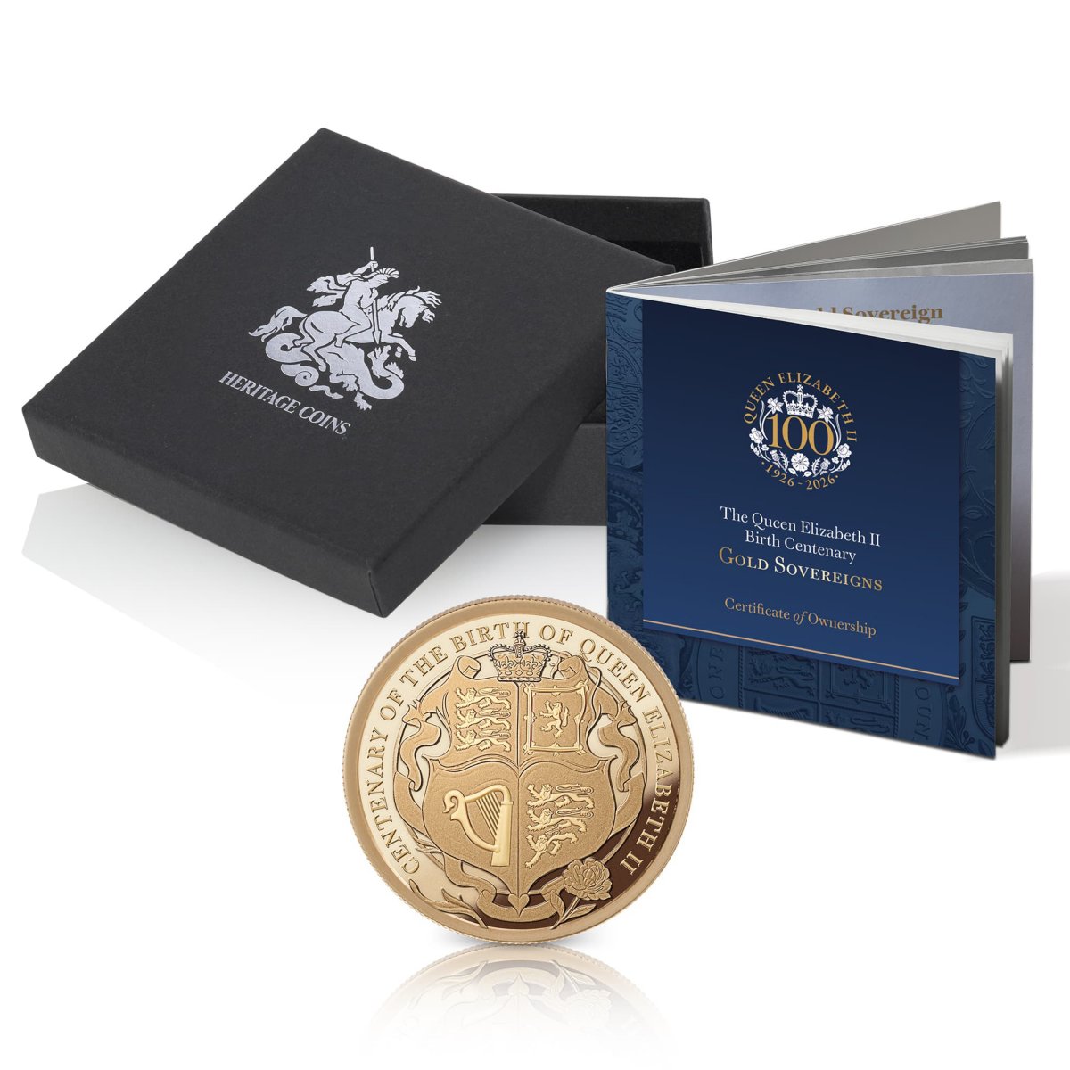 Complete presentation set — coin, Heritage Coins box, certificate and booklet
